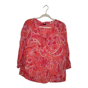 Talbots Woman Petites Paisley 100% Cotton Tunic Blouse Size: 2XP